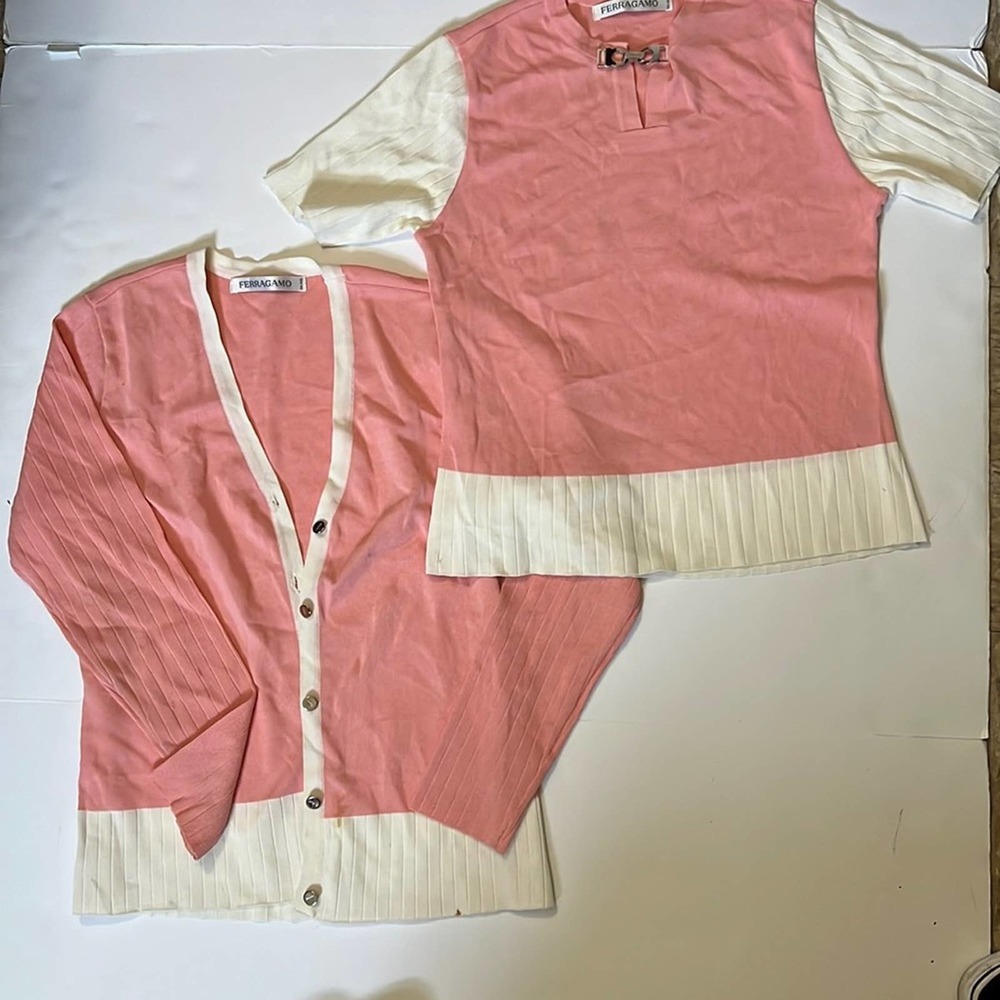 - Ferragamo cardigan and blouse matching set size large VINTAGE